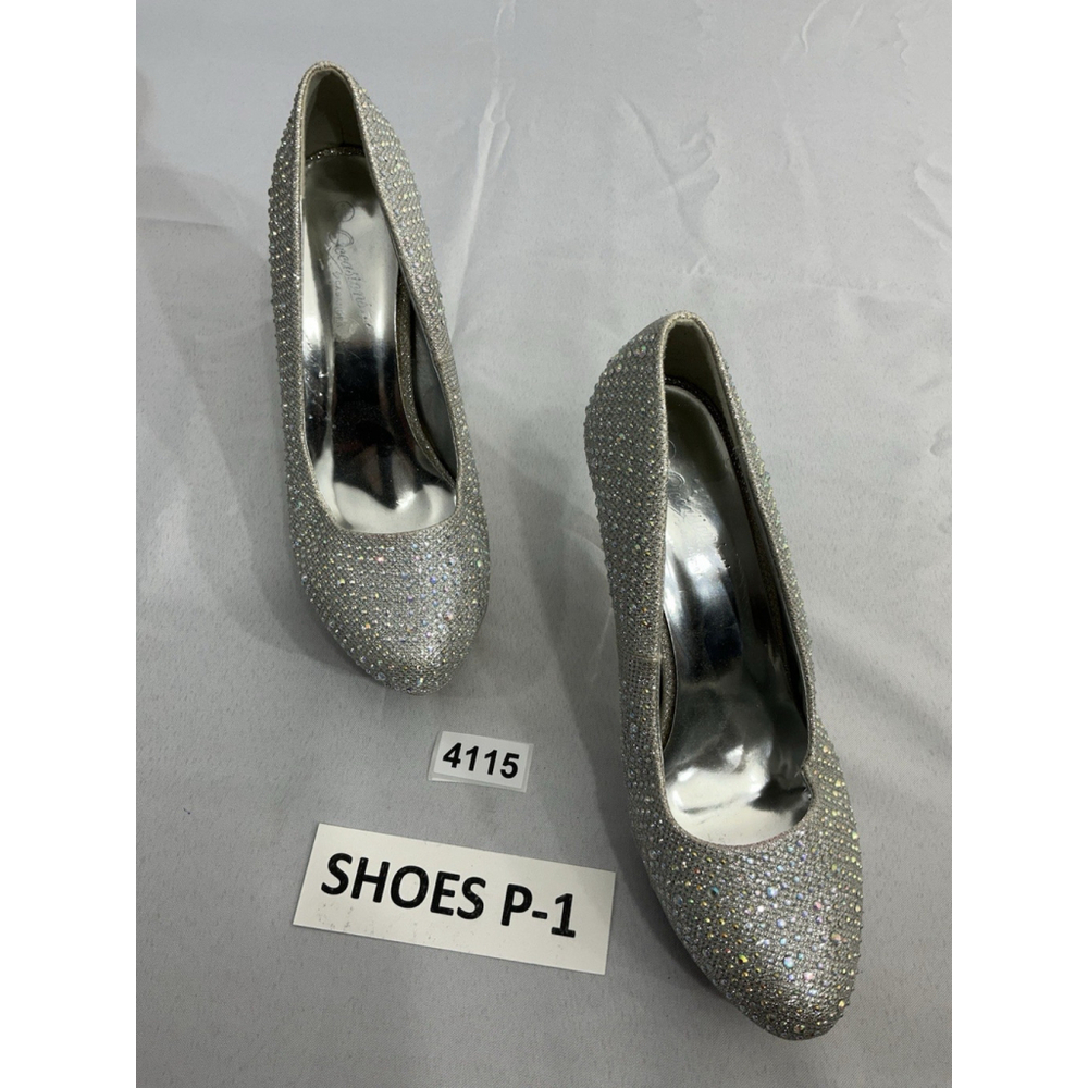 Womans Occasions By Casandra Pumps 8 Silver Rhinestone Platform Stiletto Slipon